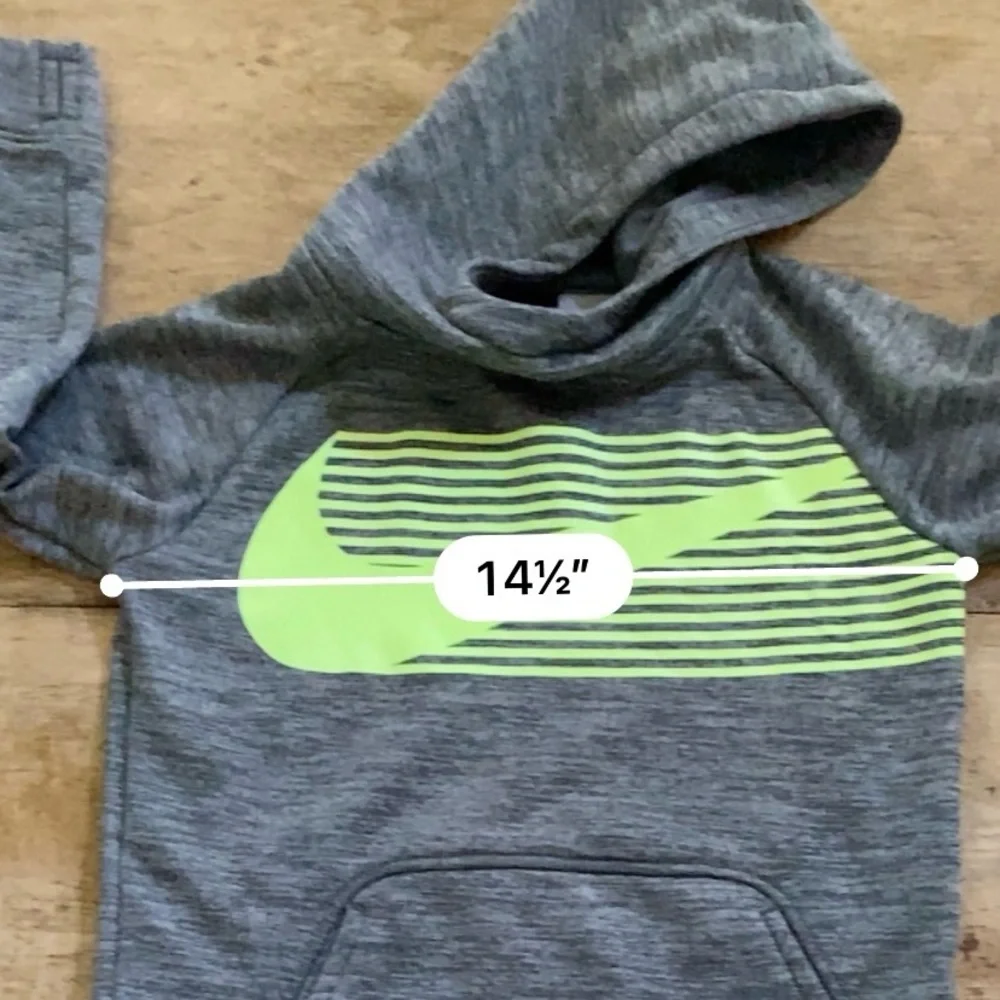 Nike Dri Fit Kid’s 7/L (6-7 yrs) Striated Gray‎ Neon Logo Scuba Neck Hoodie
